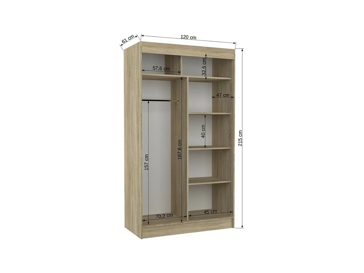 Armoire Dalton (120cm)/Portes coulissantes/Miroir/Blanc