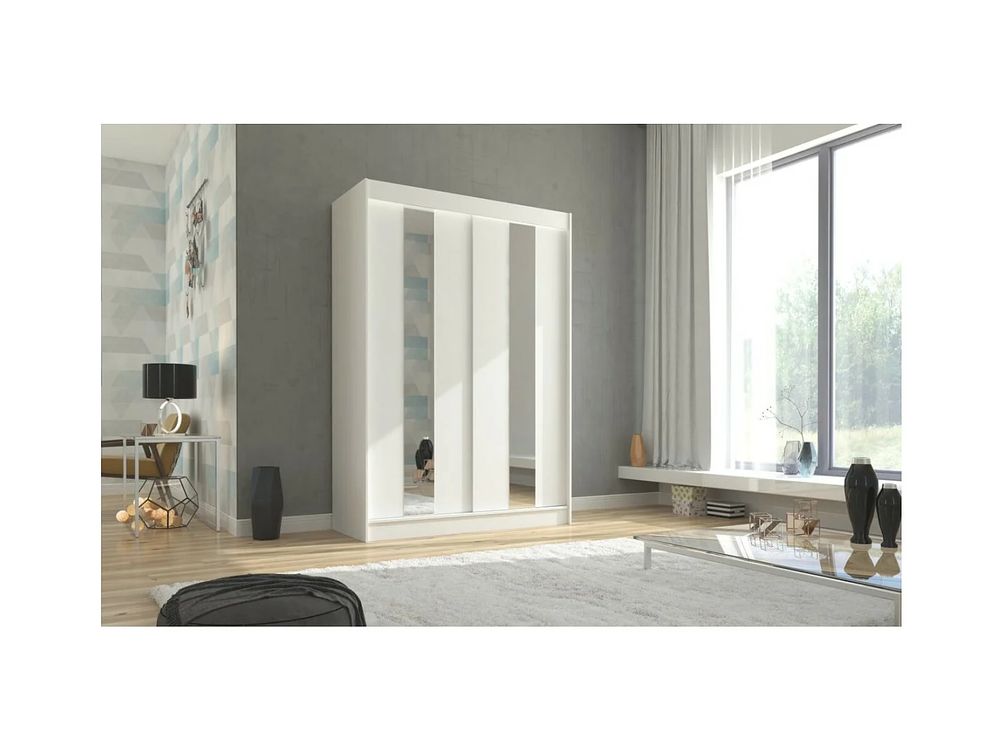 Armoire Dalton (150cm)/Portes coulissantes/Miroir/Blanc
