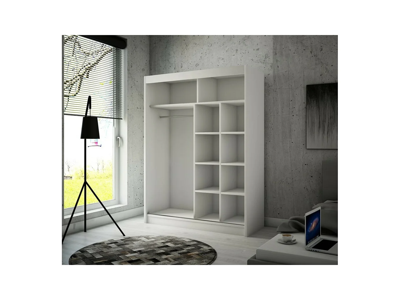 Armoire Dalton (150cm)/Portes coulissantes/Miroir/Blanc