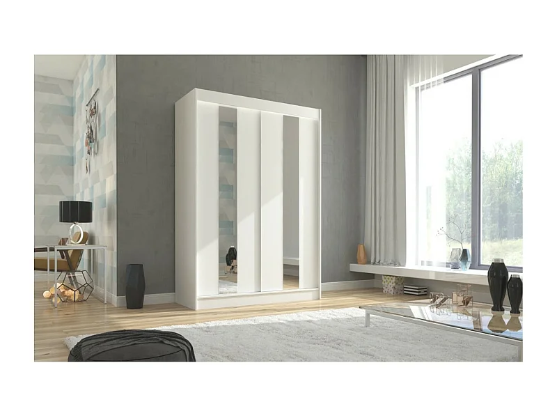 Armadio Dalton (150cm)/Ante scorrevoli/Specchio/Bianco