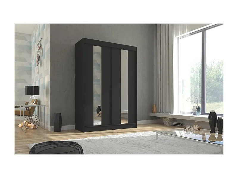 Armoire Dalton (150cm)/Portes coulissantes/Miroir/Noir