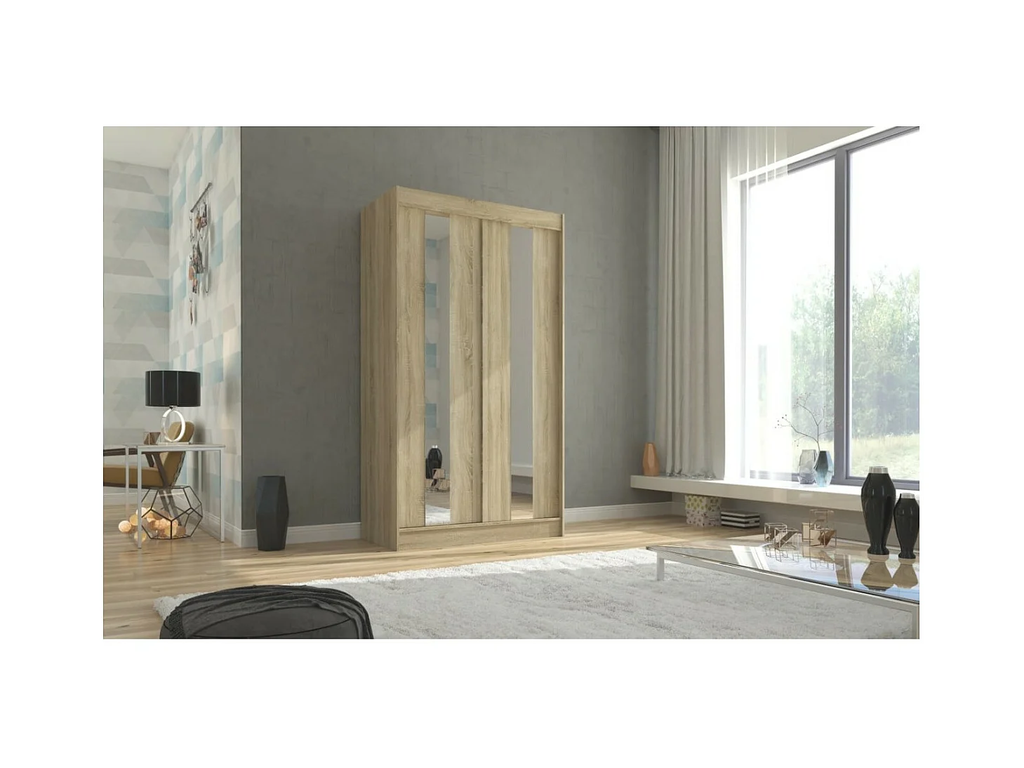 Armoire Dalton (120cm)/Portes coulissantes/Miroir/Marron