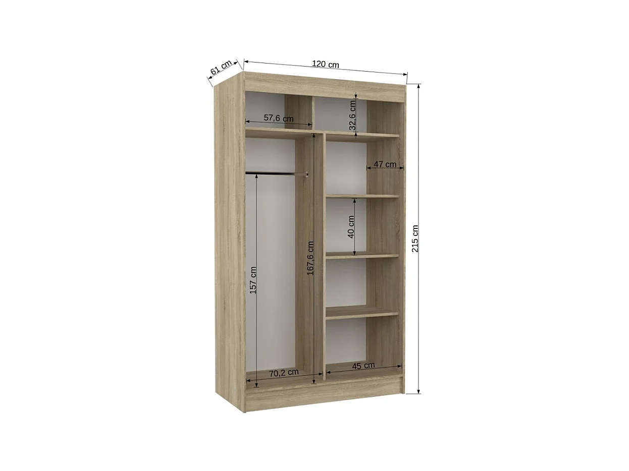 Armoire Dalton (120cm)/Portes coulissantes/Miroir/Marron