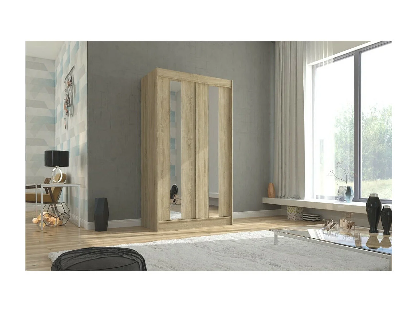 Armadio Dalton (120cm)/Ante scorrevoli/Specchio/Marrone