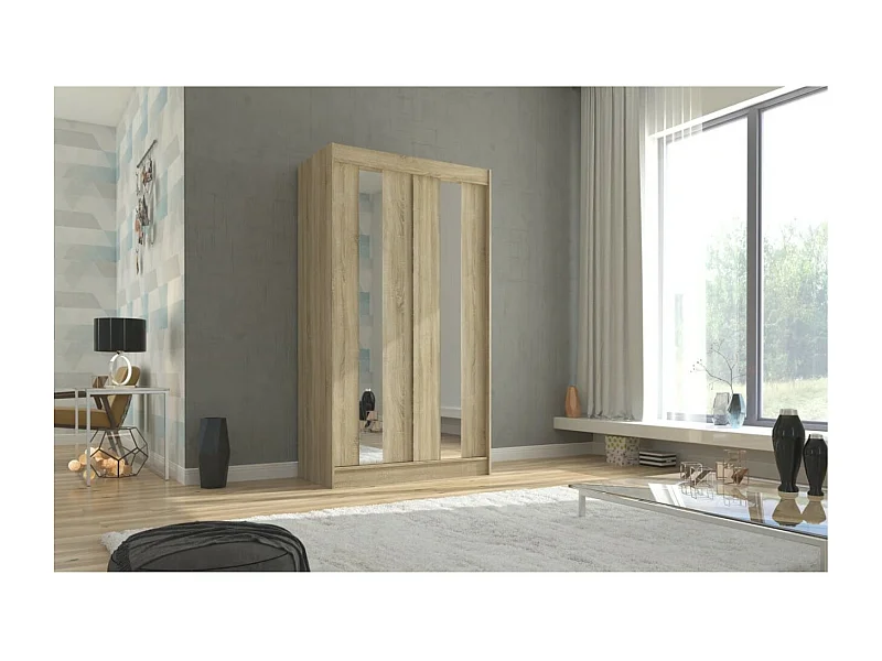 Armadio Dalton (120cm)/Ante scorrevoli/Specchio/Marrone