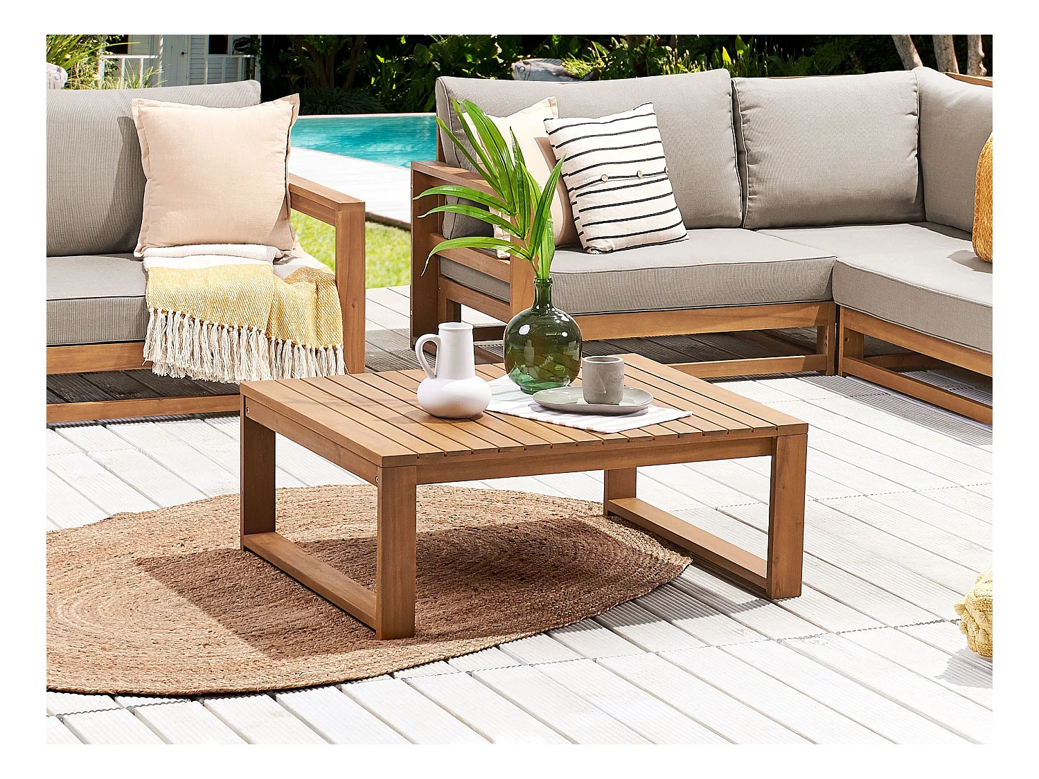 Garten Beistelltisch Zertifiziertes Akazienholz heller Holzfarbton rechteckig 90x75 cm Timor II