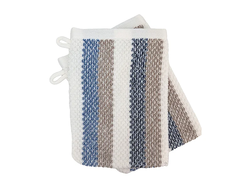 Lot de 2 gants de toilette 16x21 cm coton collection VISTA blanc bleu