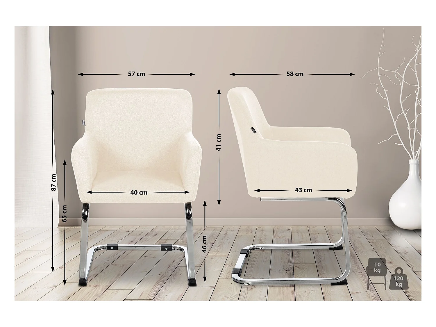 Freischwinger Stuhl - Stoff - creme - Puka