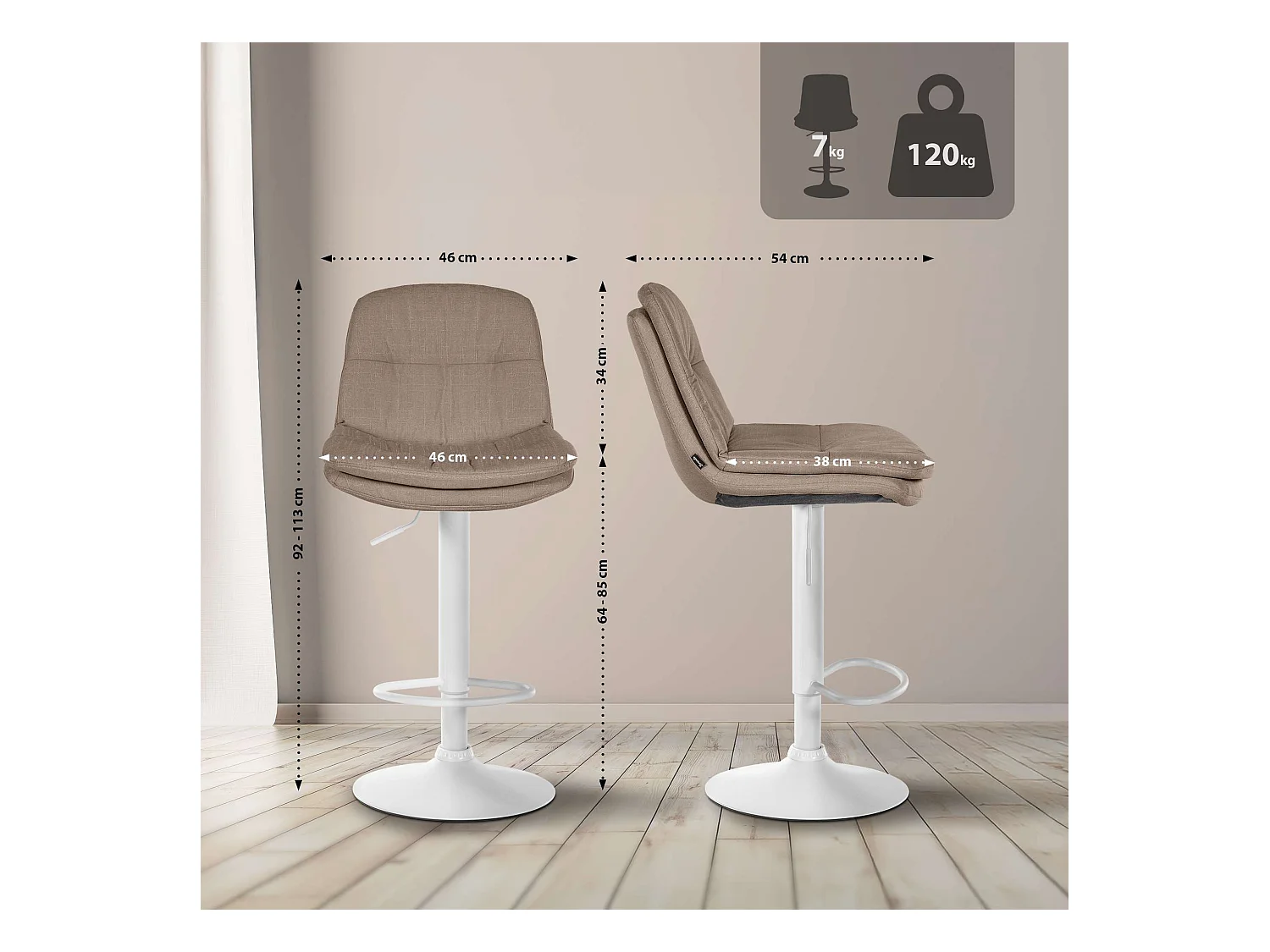 Tabouret de bar - Tissu - Taupe - Laurel