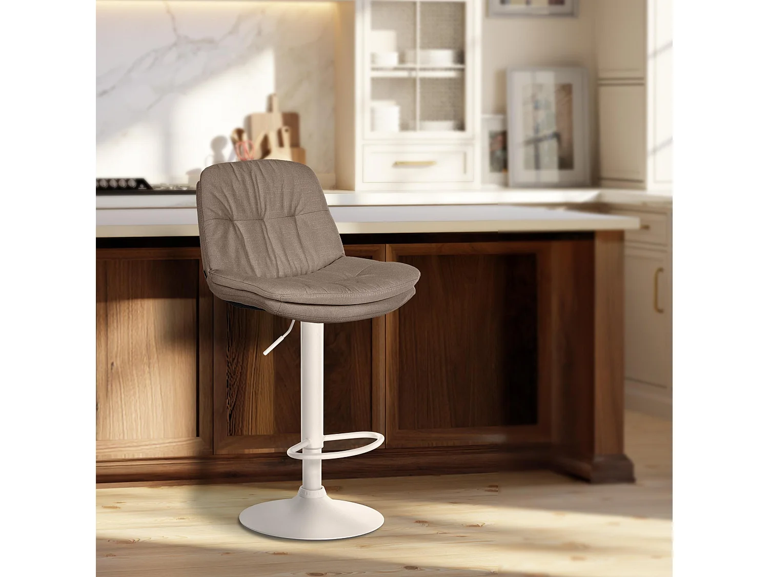 Tabouret de bar - Tissu - Taupe - Laurel