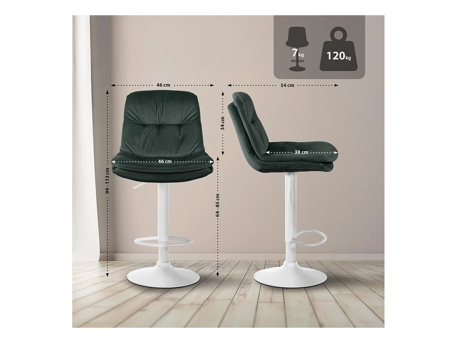 Tabouret de bar - Velours - Vert foncé - Laurel