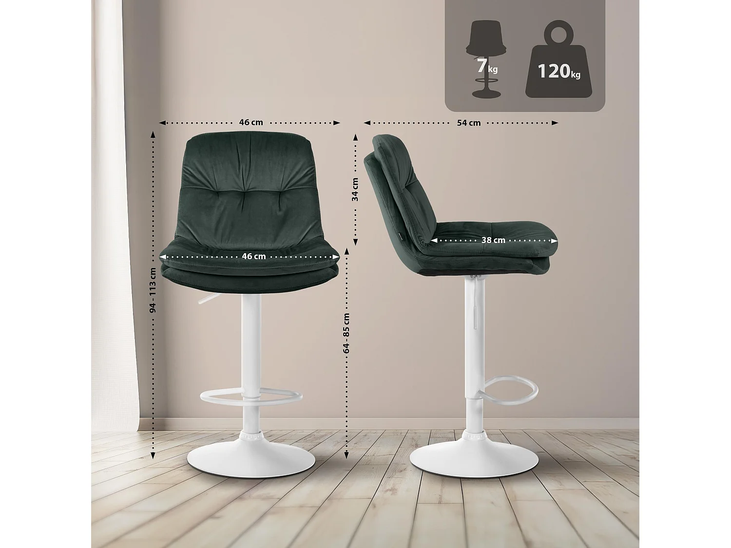 Tabouret de bar - Velours - Vert foncé - Laurel