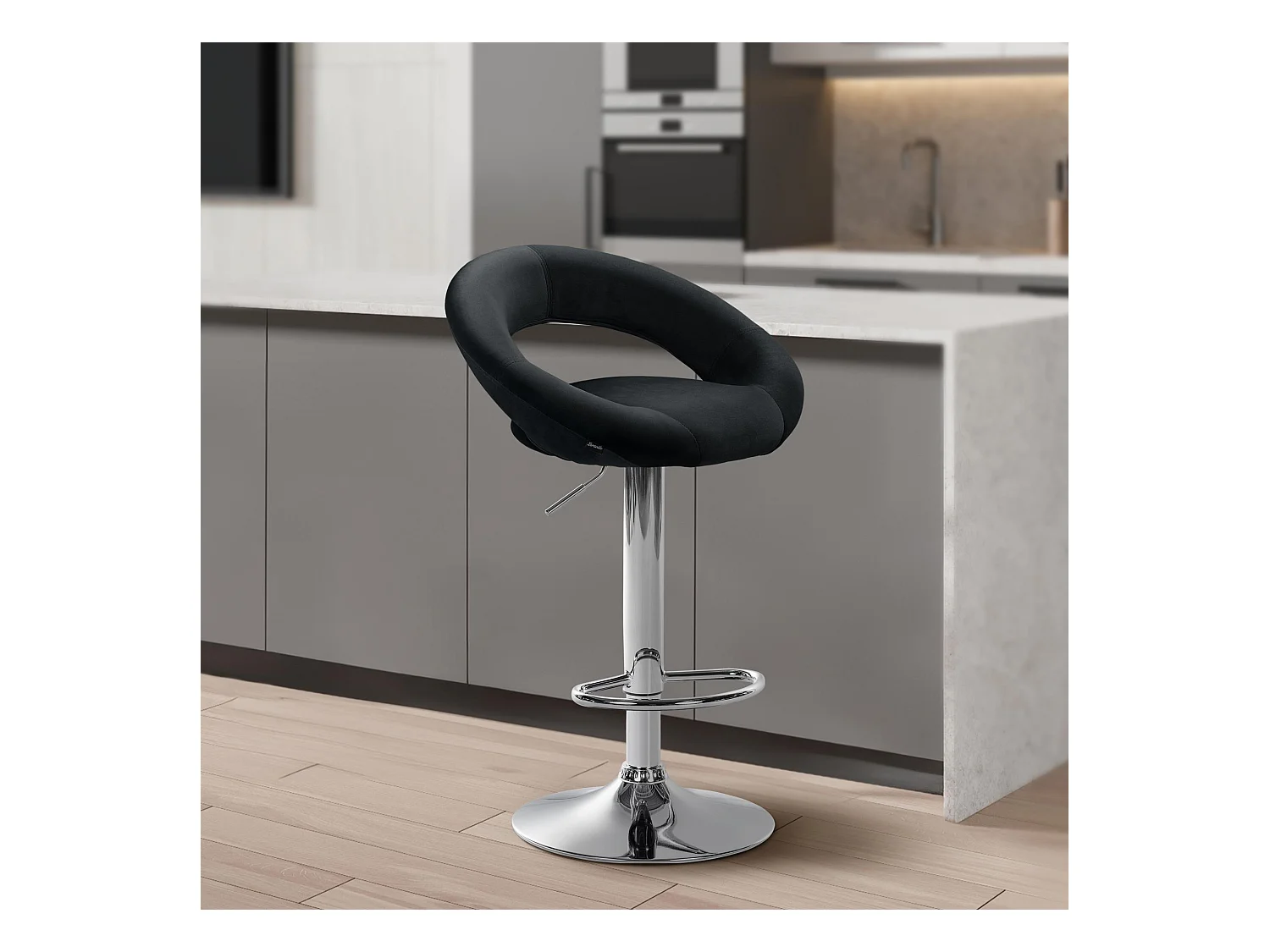 Tabouret de bar - Velours & Chrome - Noir - Olinda