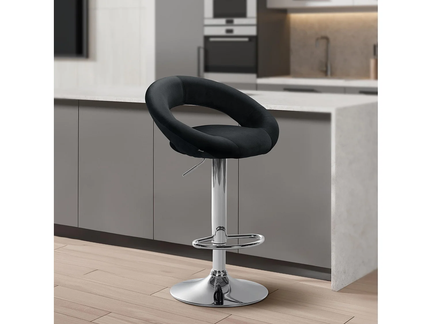 Tabouret de bar - Velours & Chrome - Noir - Olinda