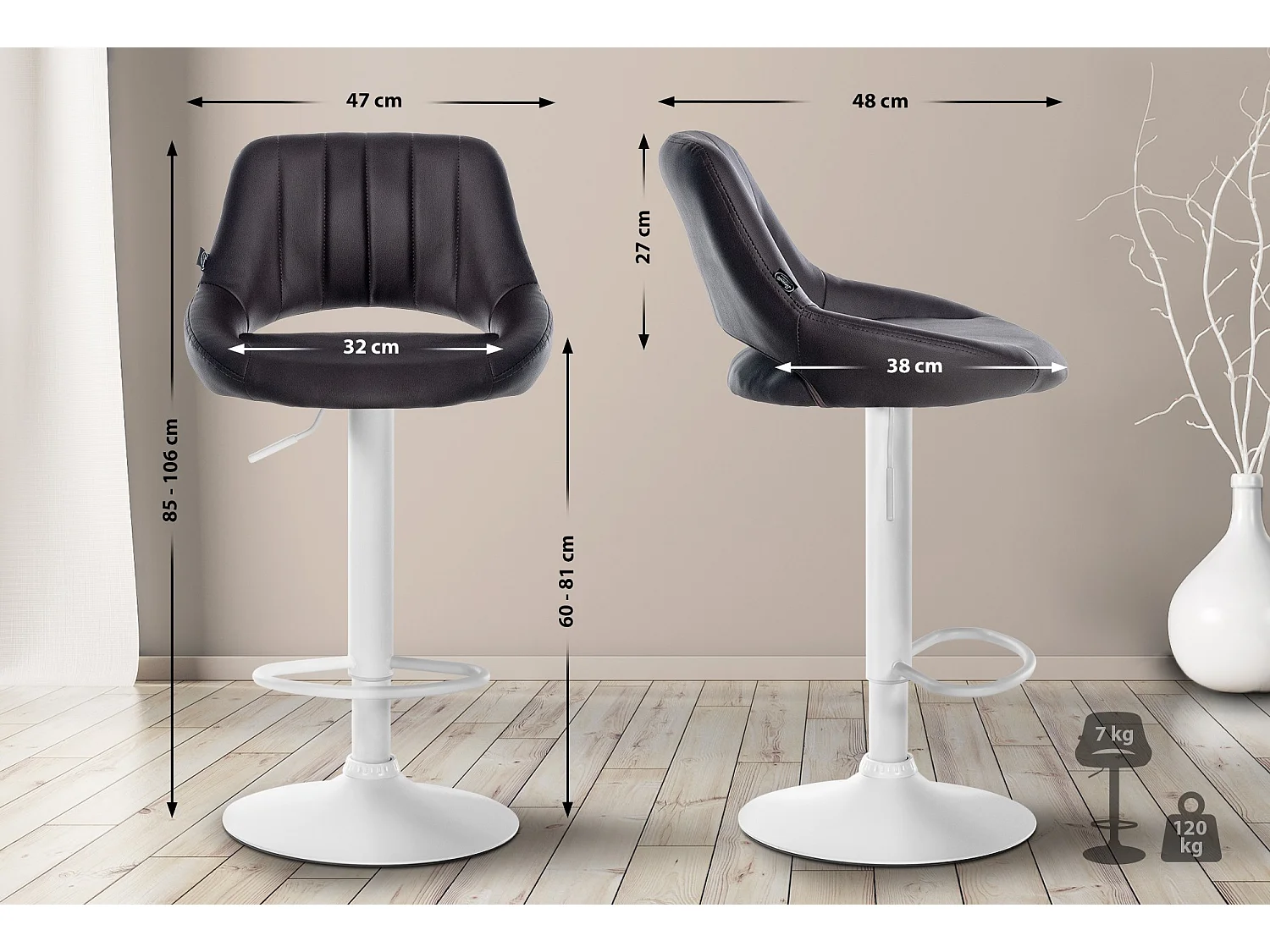 Tabouret de bar - Similicuir & Blanc - Marron - Milet