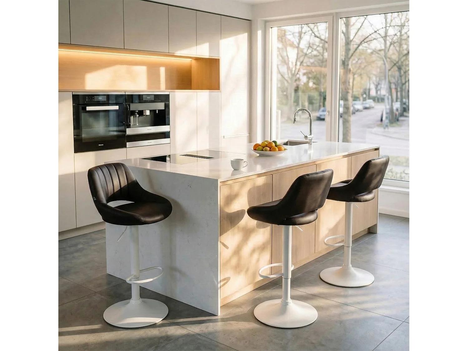 Tabouret de bar - Similicuir & Blanc - Marron - Milet