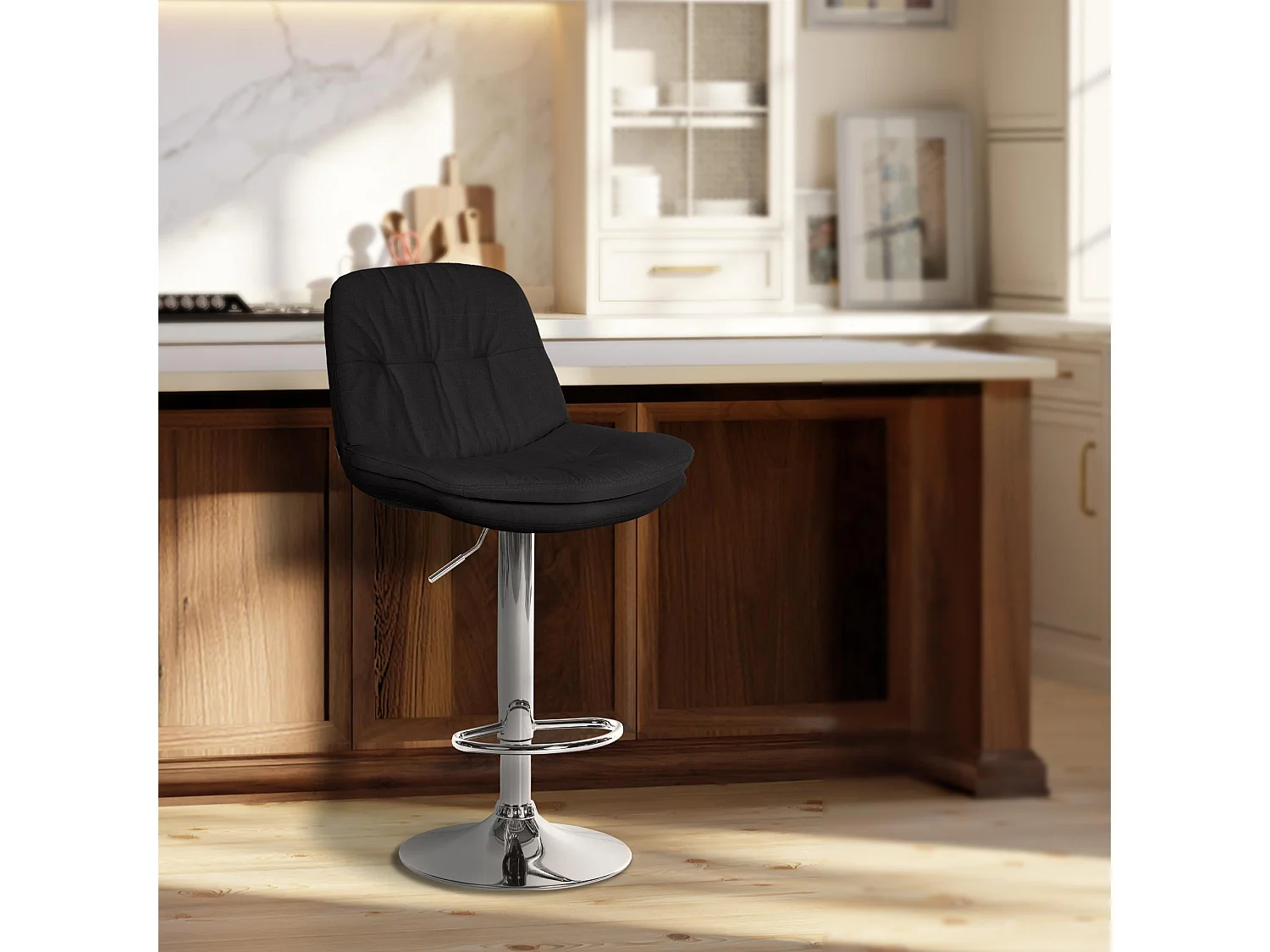Tabouret de bar - Tissu - Noir - Laurel