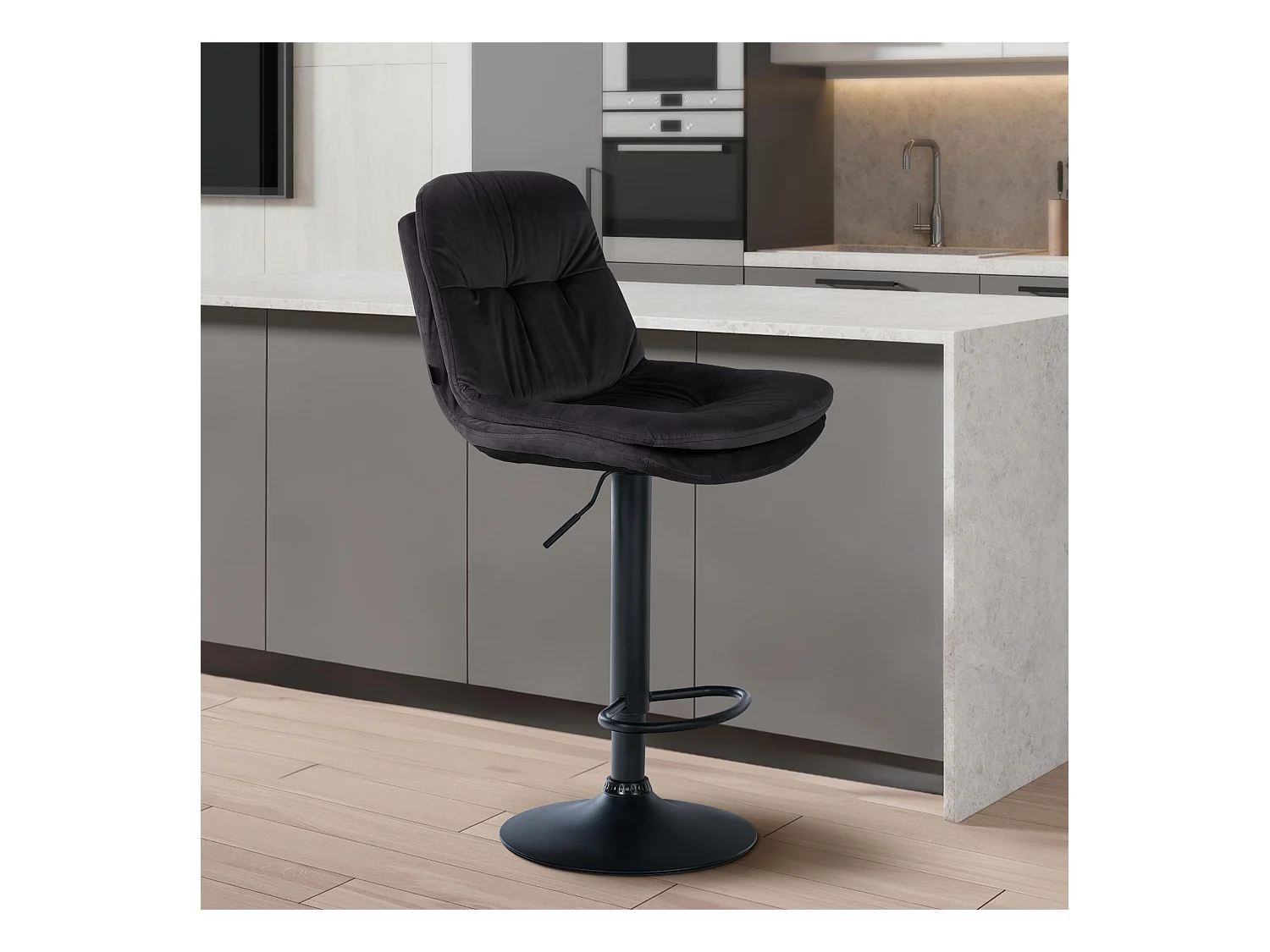 Tabouret de bar - Velours - Noir - Laurel