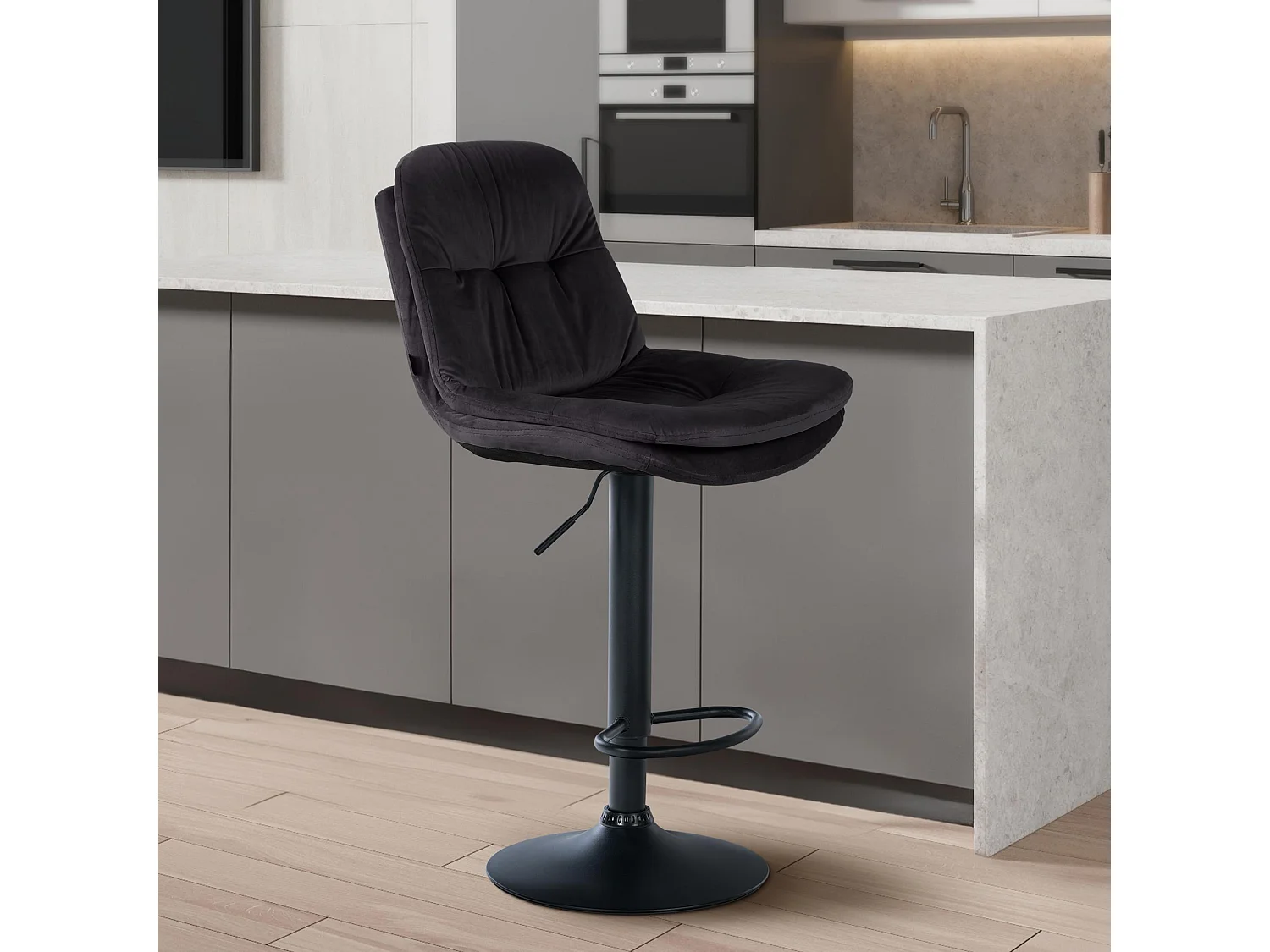 Tabouret de bar - Velours - Noir - Laurel