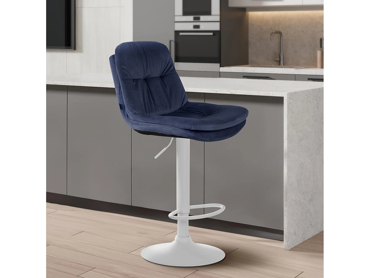 Tabouret de bar - Velours - Bleu - Laurel