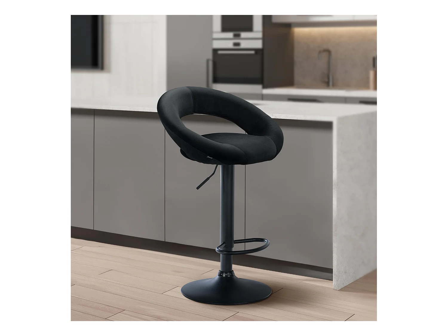 Tabouret de bar - Velours & Noir - Noir - Olinda