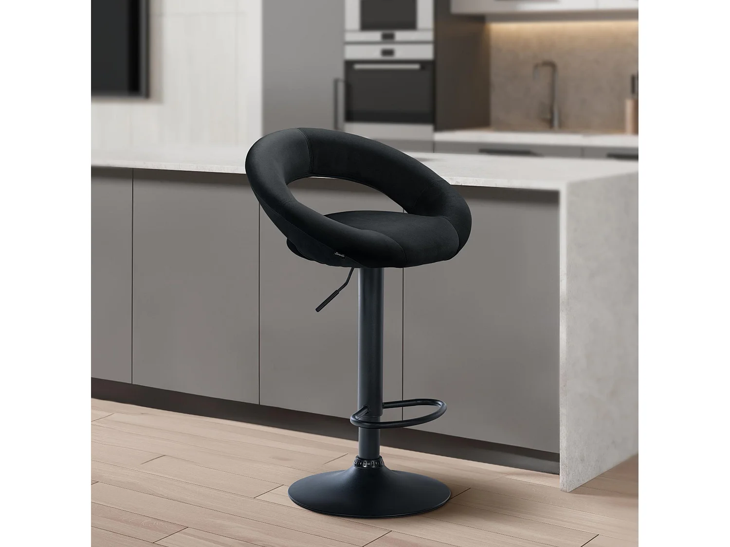 Tabouret de bar - Velours & Noir - Noir - Olinda