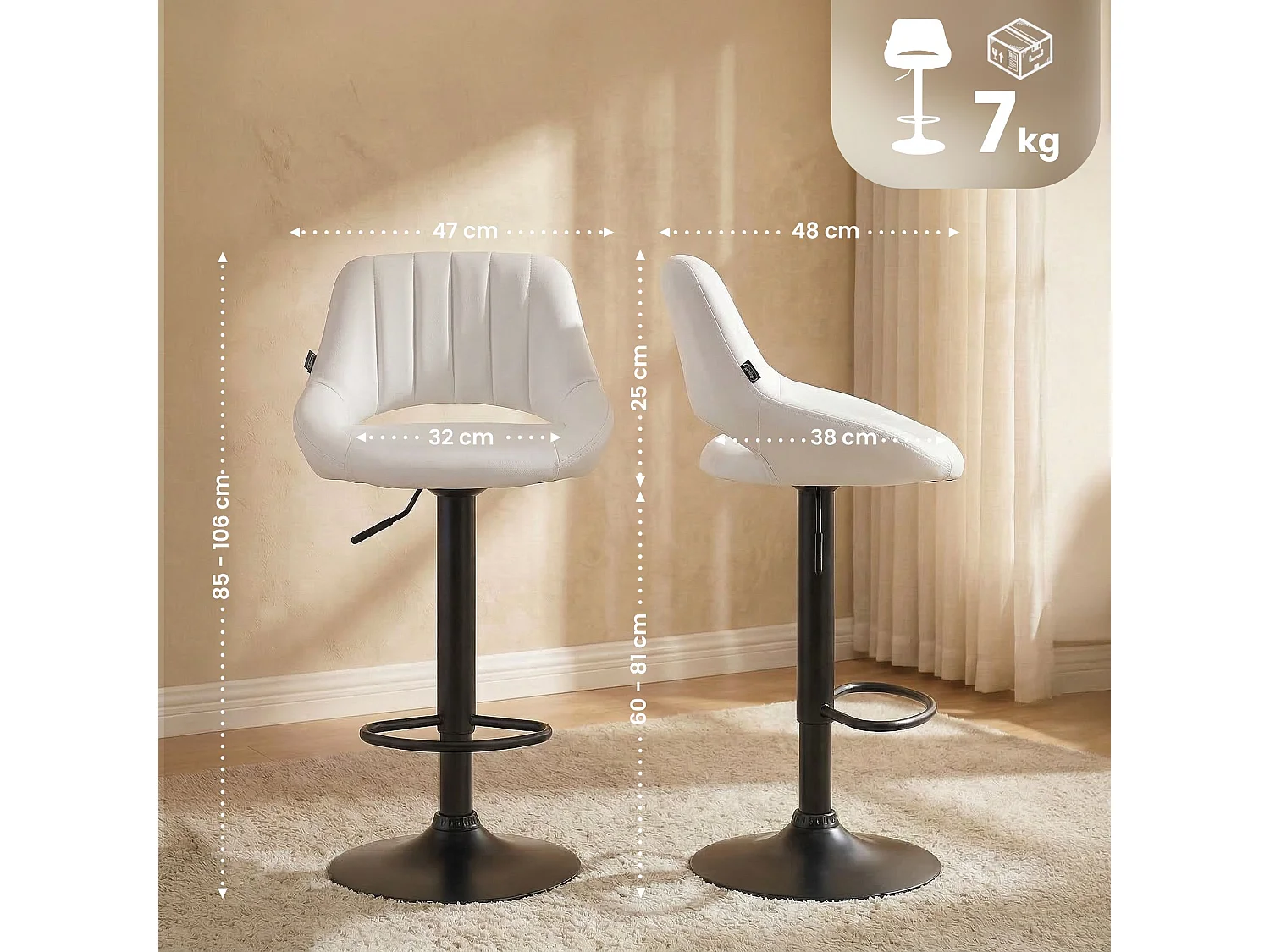 Lot de 2  Tabouret de bar - Similicuir - Blanc - Milet