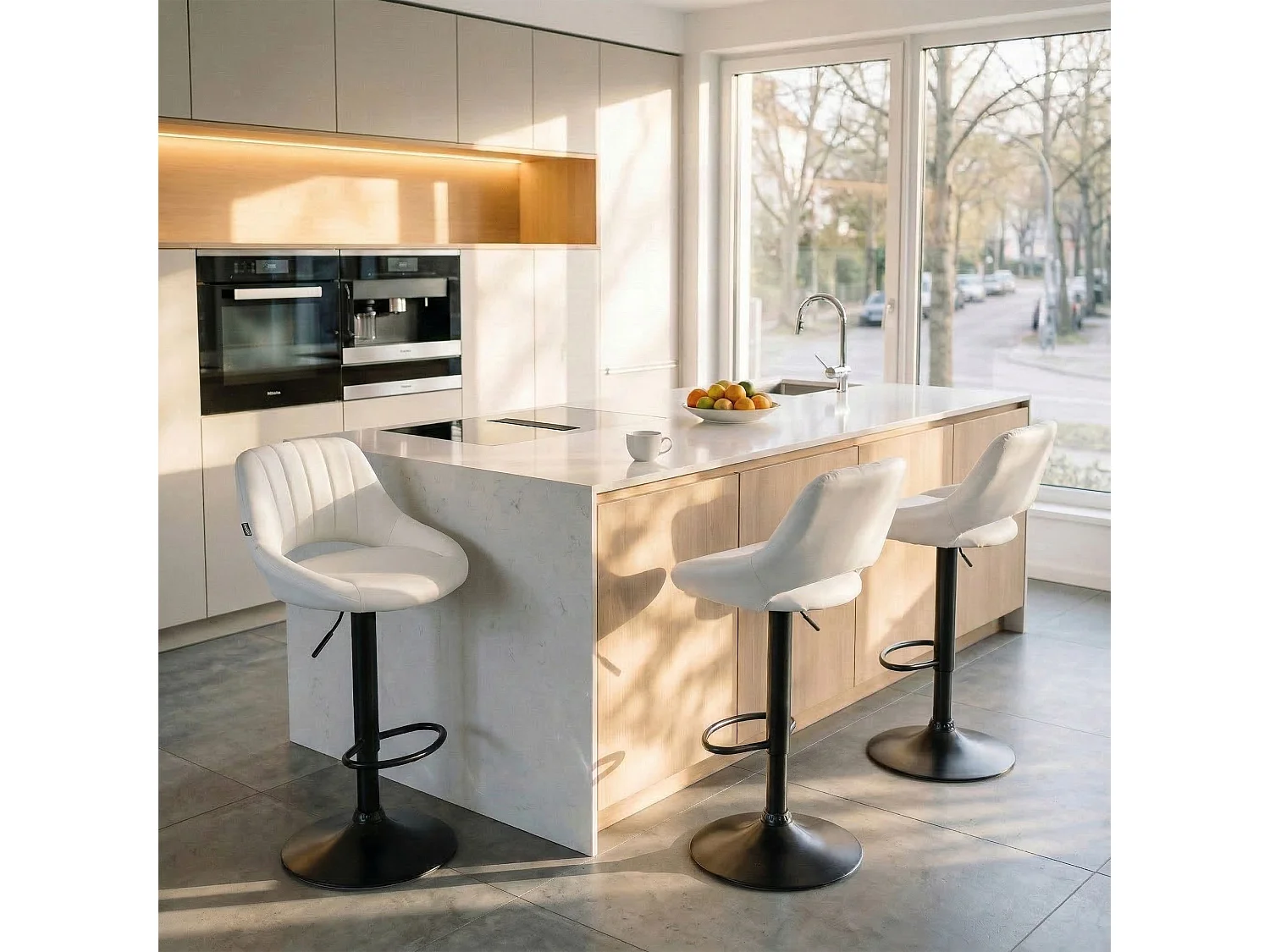 Lot de 2  Tabouret de bar - Similicuir - Blanc - Milet
