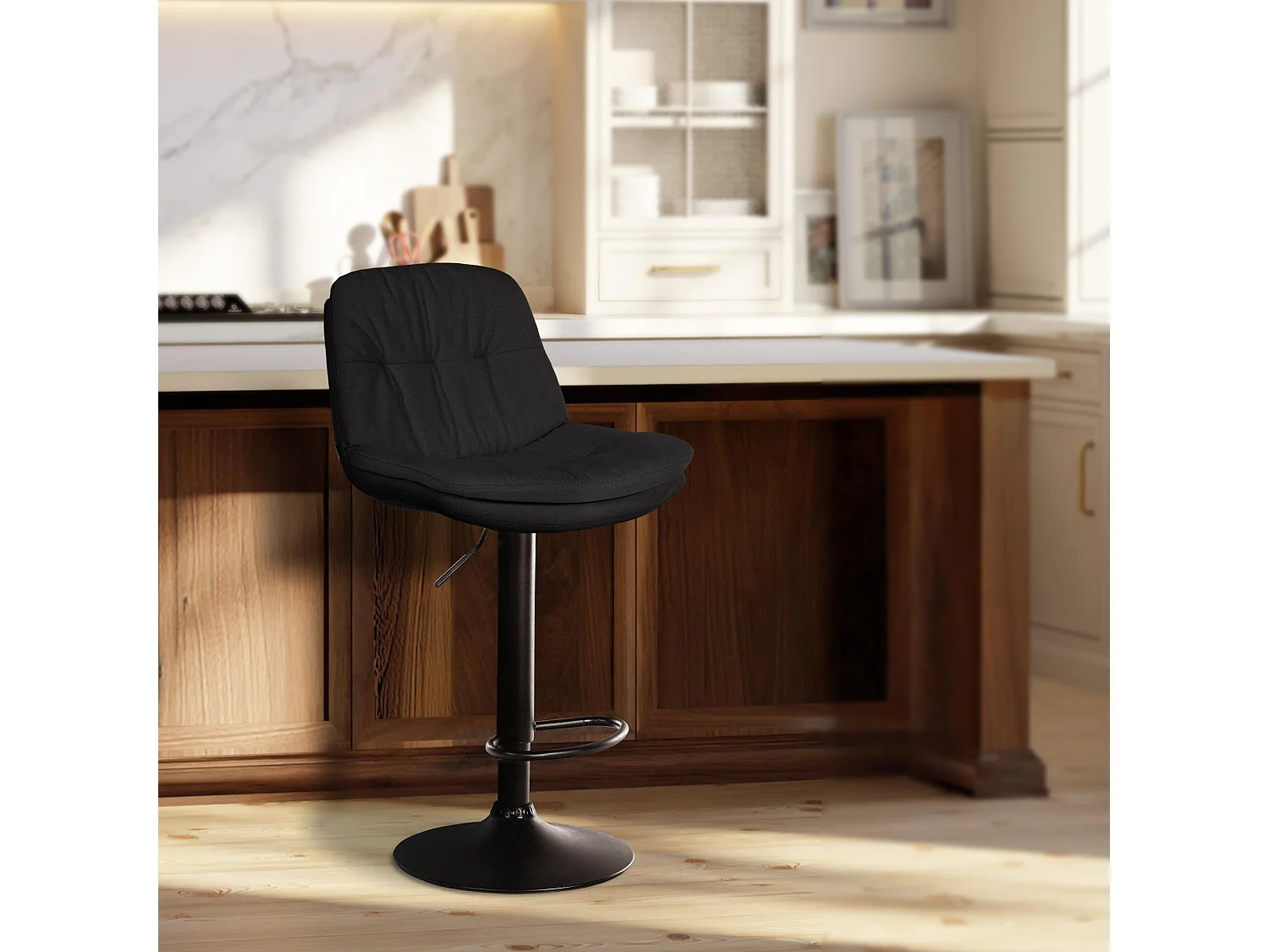 Tabouret de bar - Tissu - Noir - Laurel