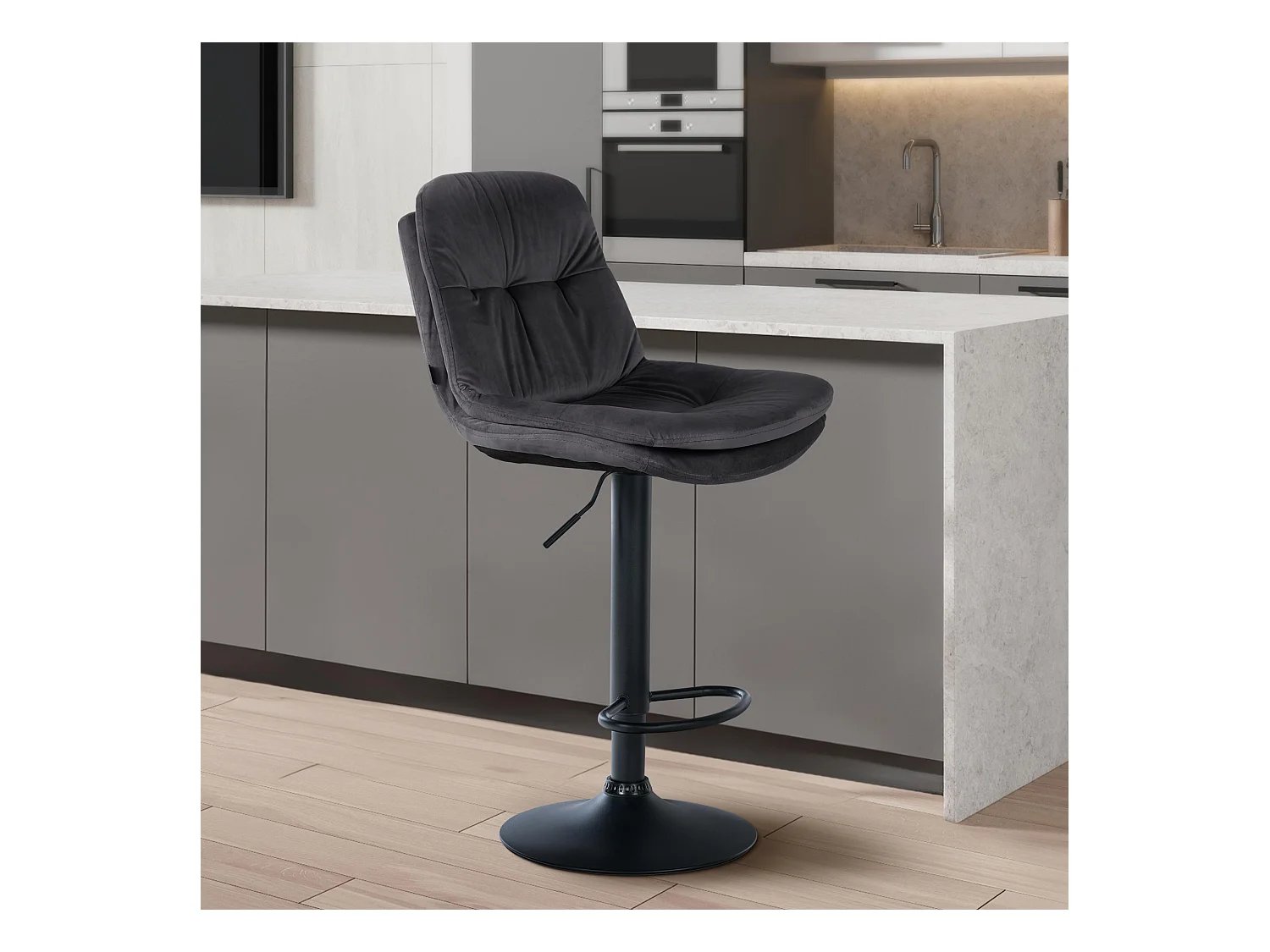 Tabouret de bar - Velours - Gris foncé - Laurel