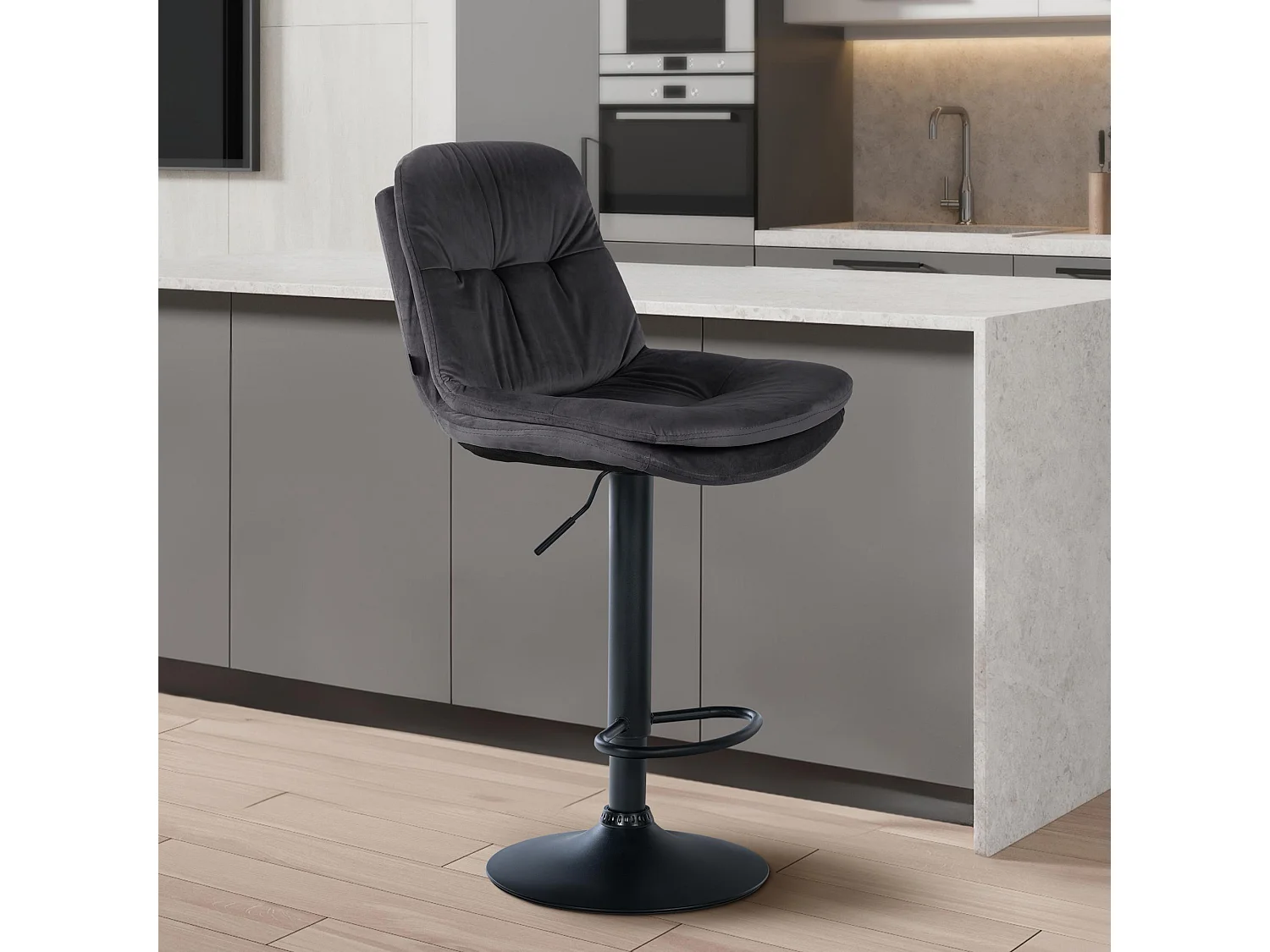 Tabouret de bar - Velours - Gris foncé - Laurel