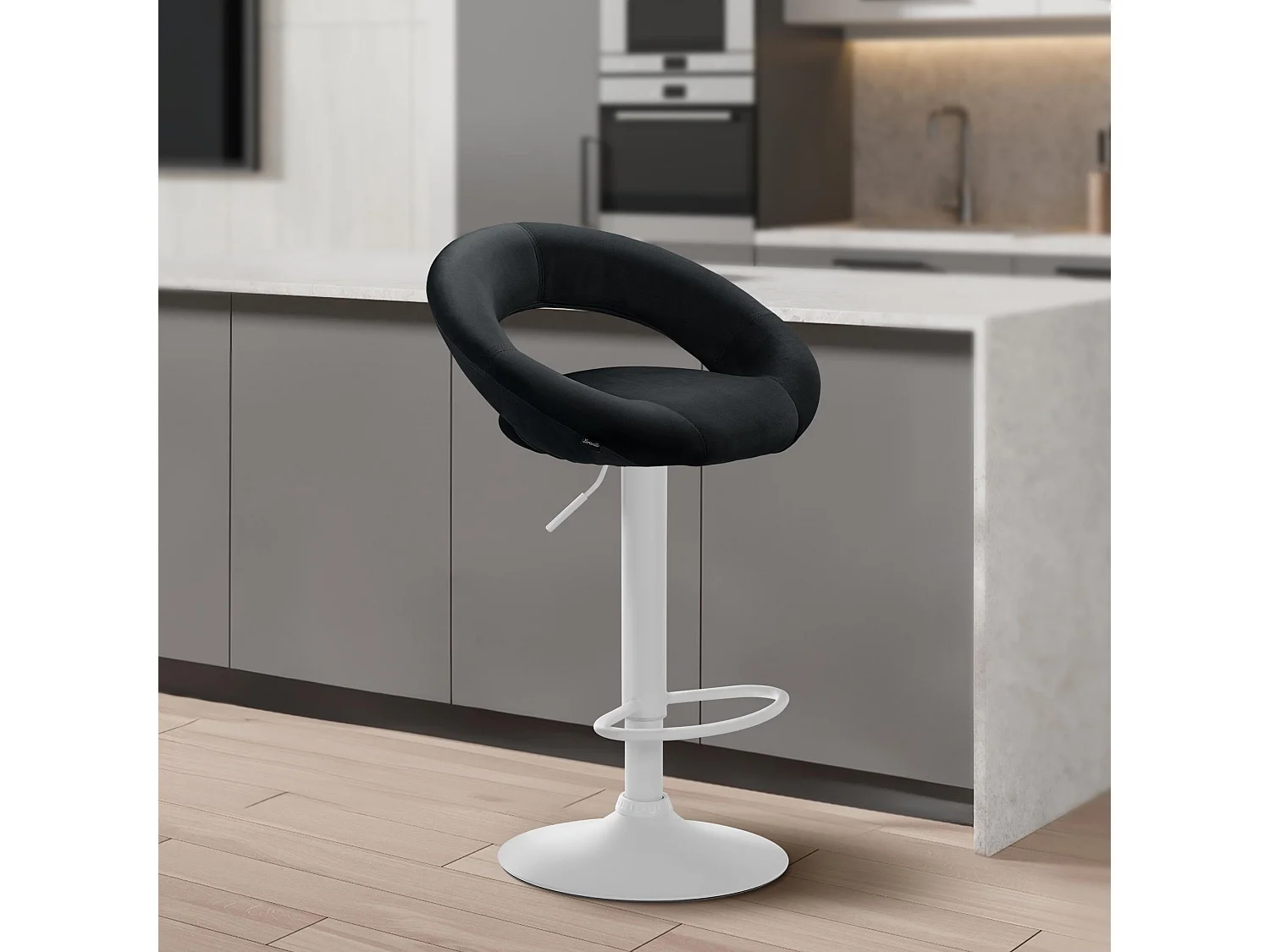 Tabouret de bar - Velours & Blanc - Noir - Olinda