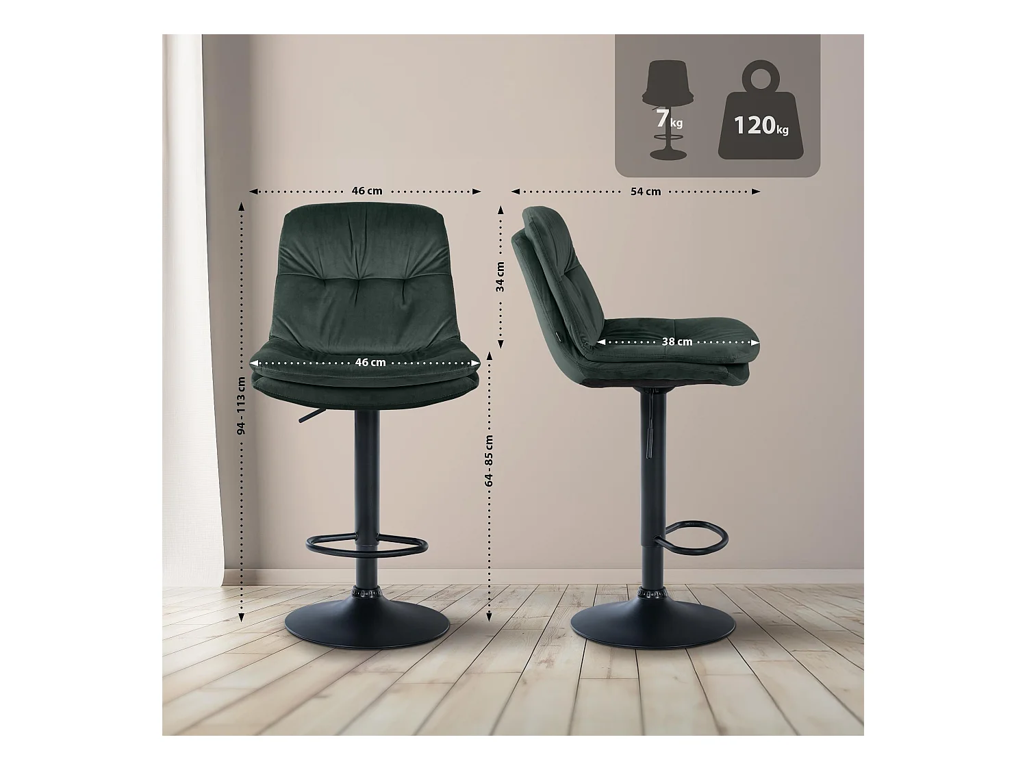 Tabouret de bar - Velours - Vert foncé - Laurel