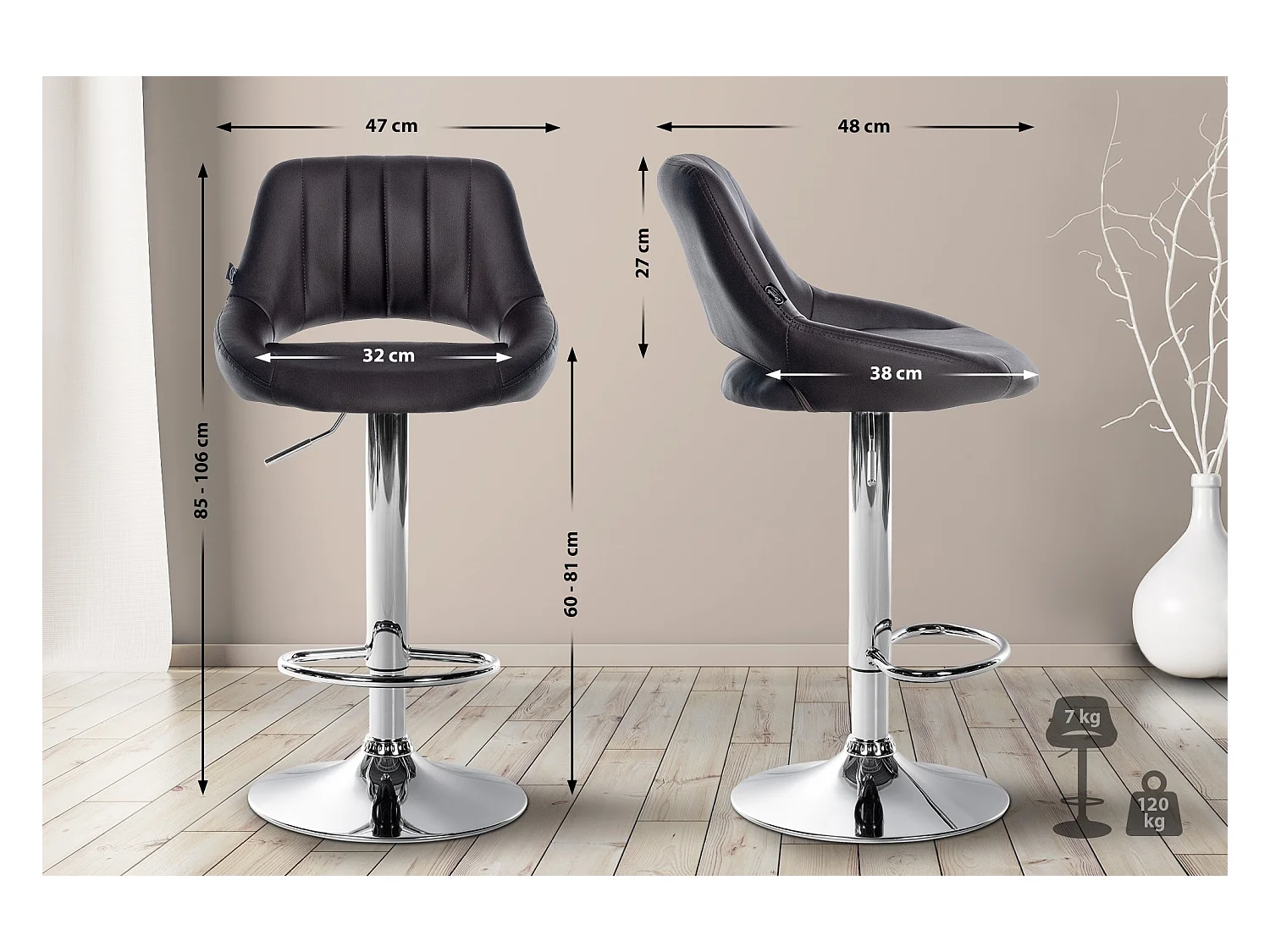 Tabouret de bar - Similicuir & Chrome - Marron - Milet