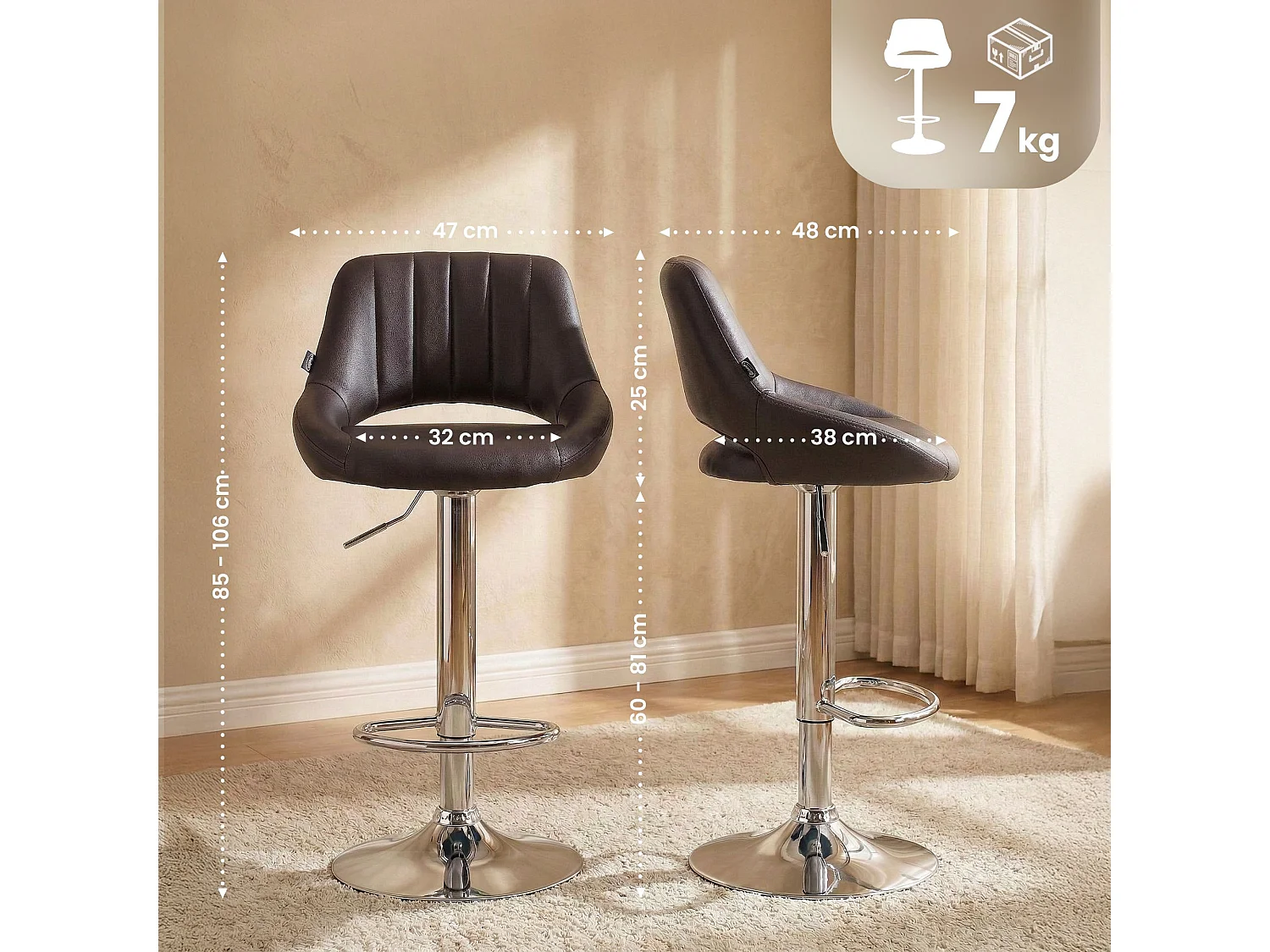 Tabouret de bar - Similicuir & Chrome - Marron - Milet