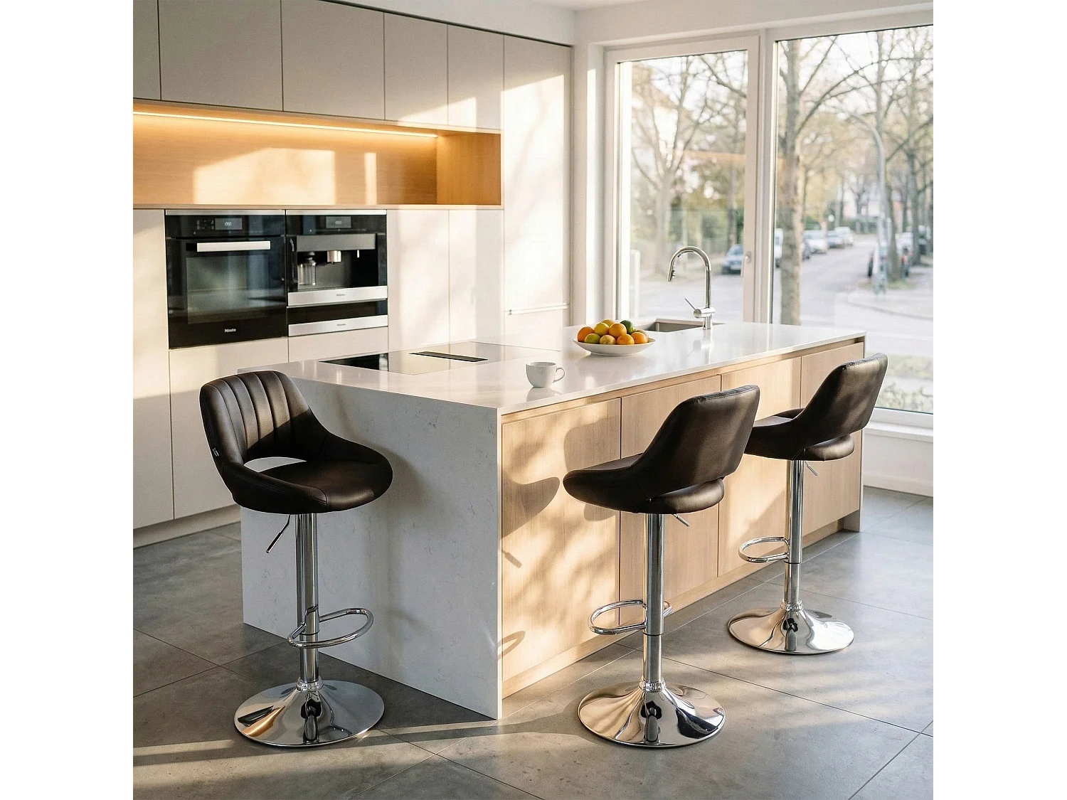 Tabouret de bar - Similicuir & Chrome - Marron - Milet
