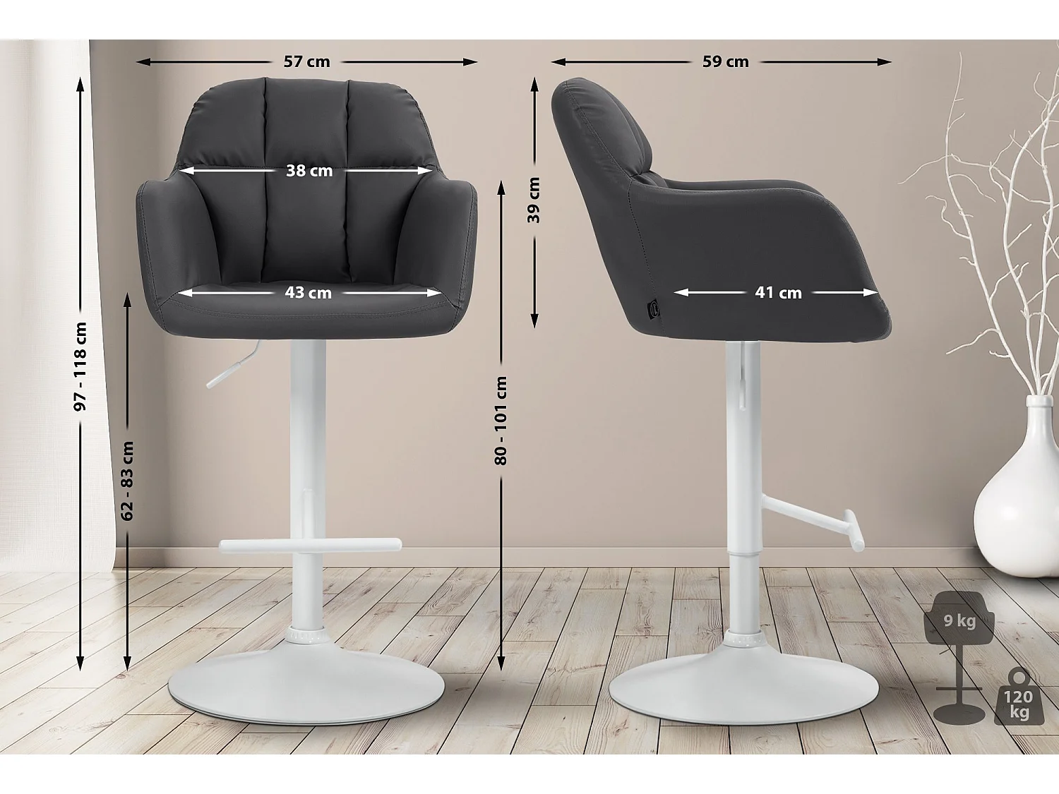 Tabouret de bar - Similicuir - Noir - Natoma