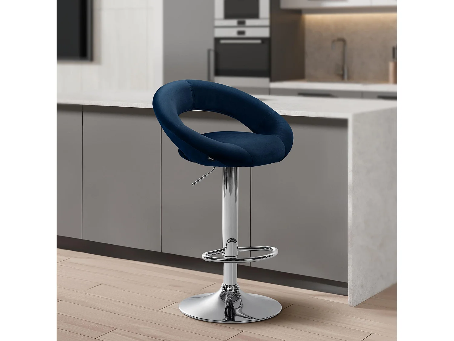Tabouret de bar - Velours & Chrome - Bleu - Olinda