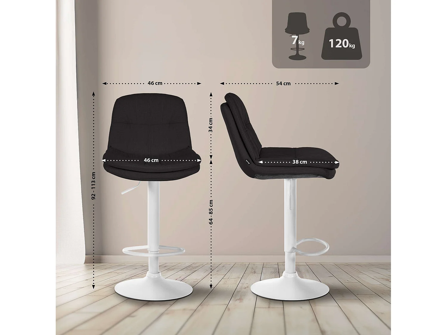 Tabouret de bar - Tissu - Noir - Laurel