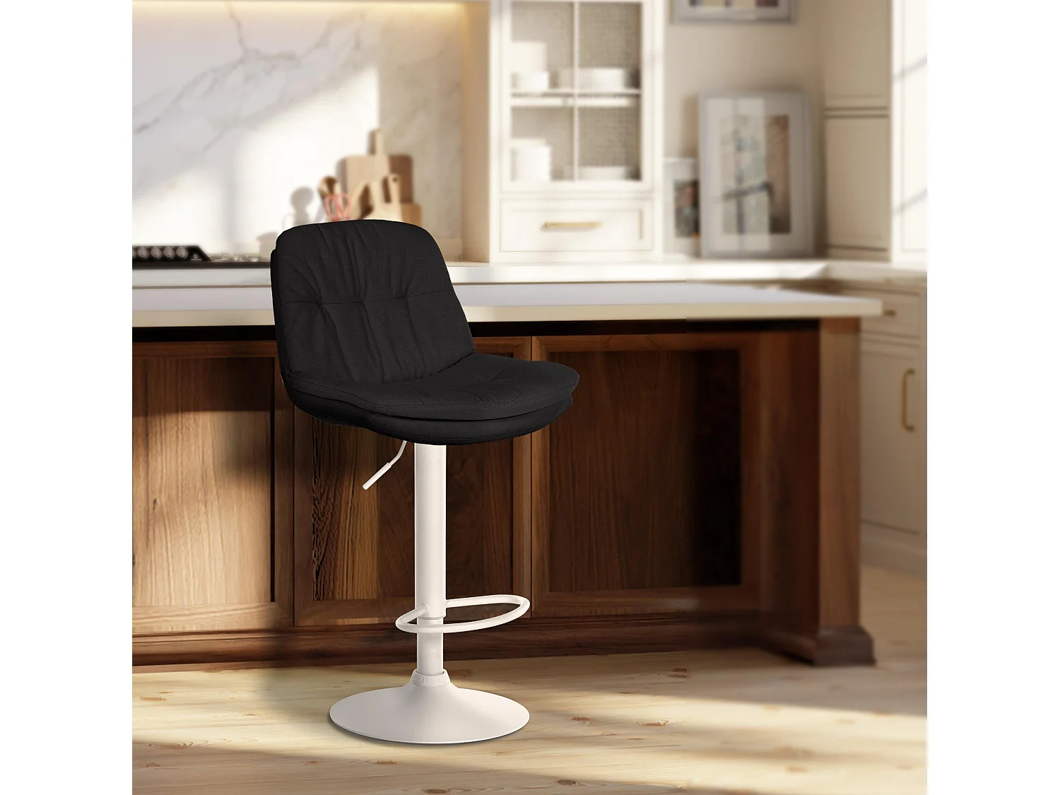 Tabouret de bar - Tissu - Noir - Laurel