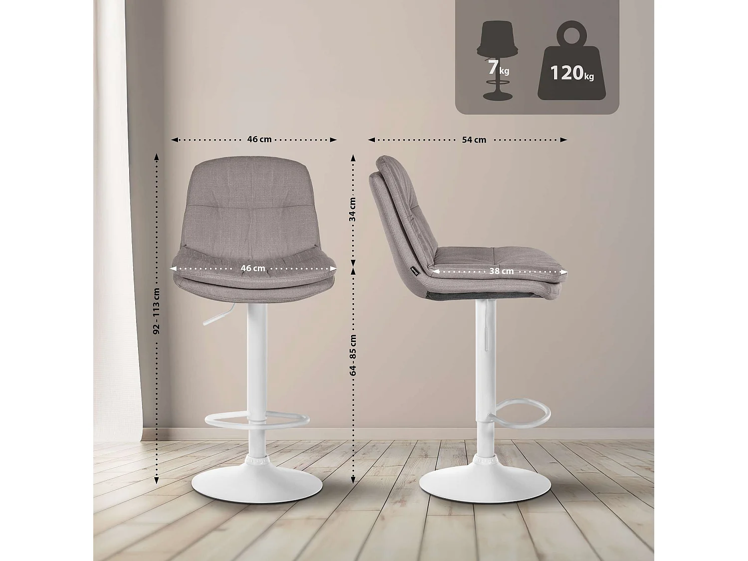 Tabouret de bar - Tissu - Gris - Laurel