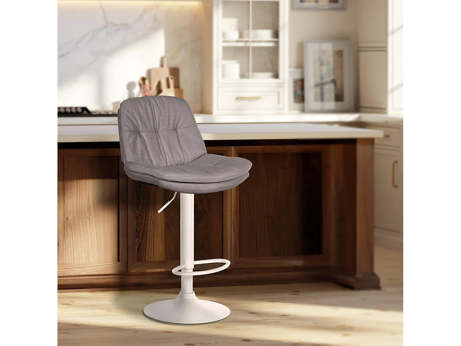 Tabouret de bar - Tissu - Gris - Laurel