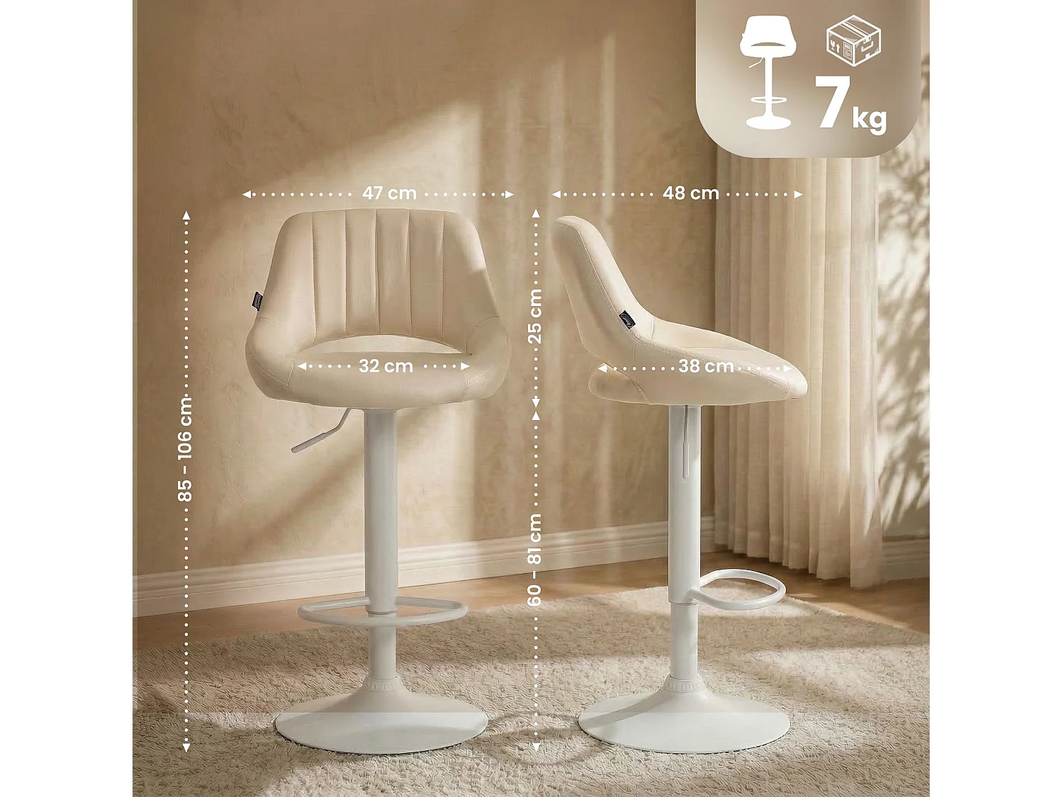 Lot de 2  Tabouret de bar - Similicuir - Crème - Milet