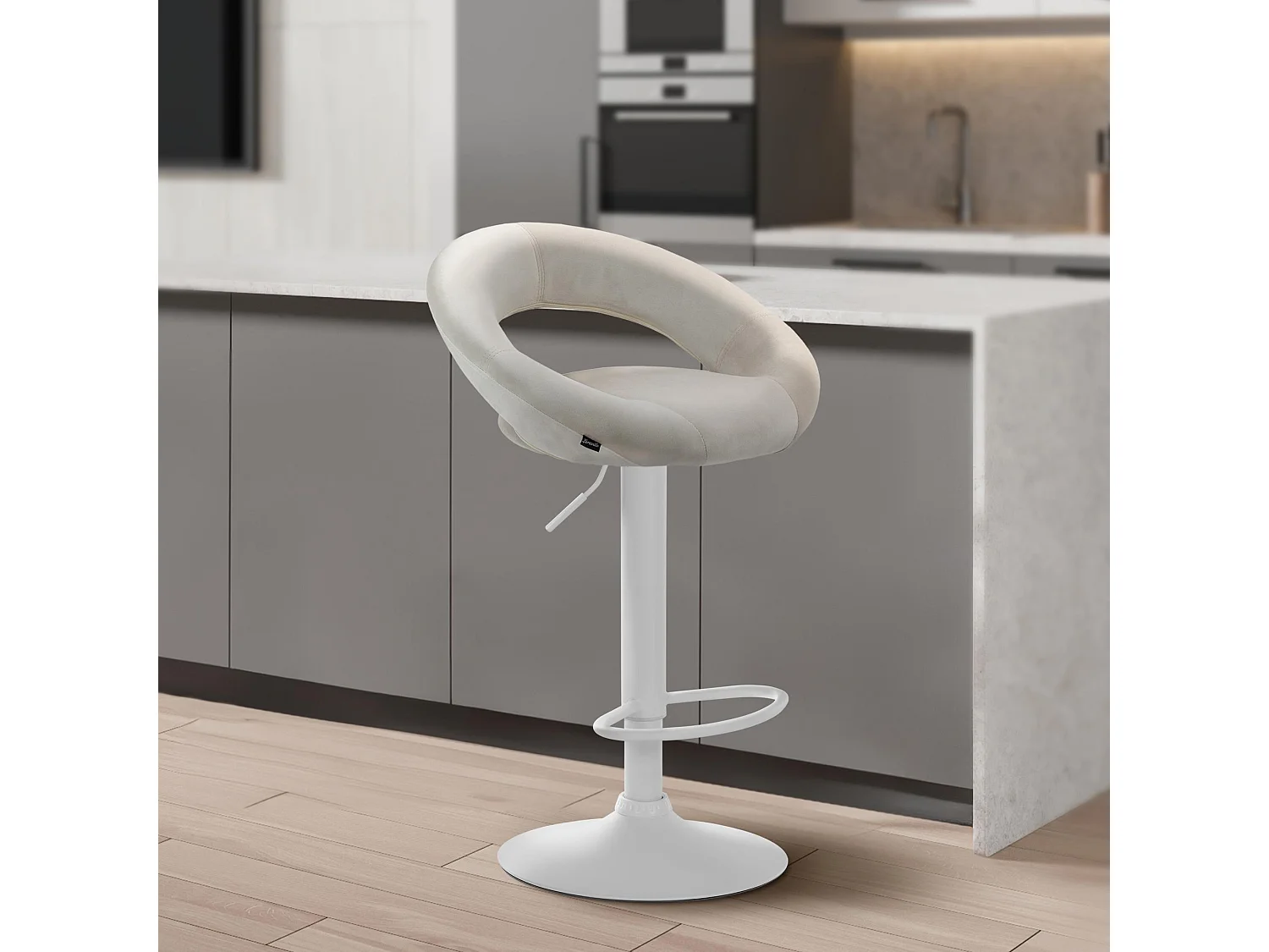 Tabouret de bar - Velours & Blanc - Crème - Olinda