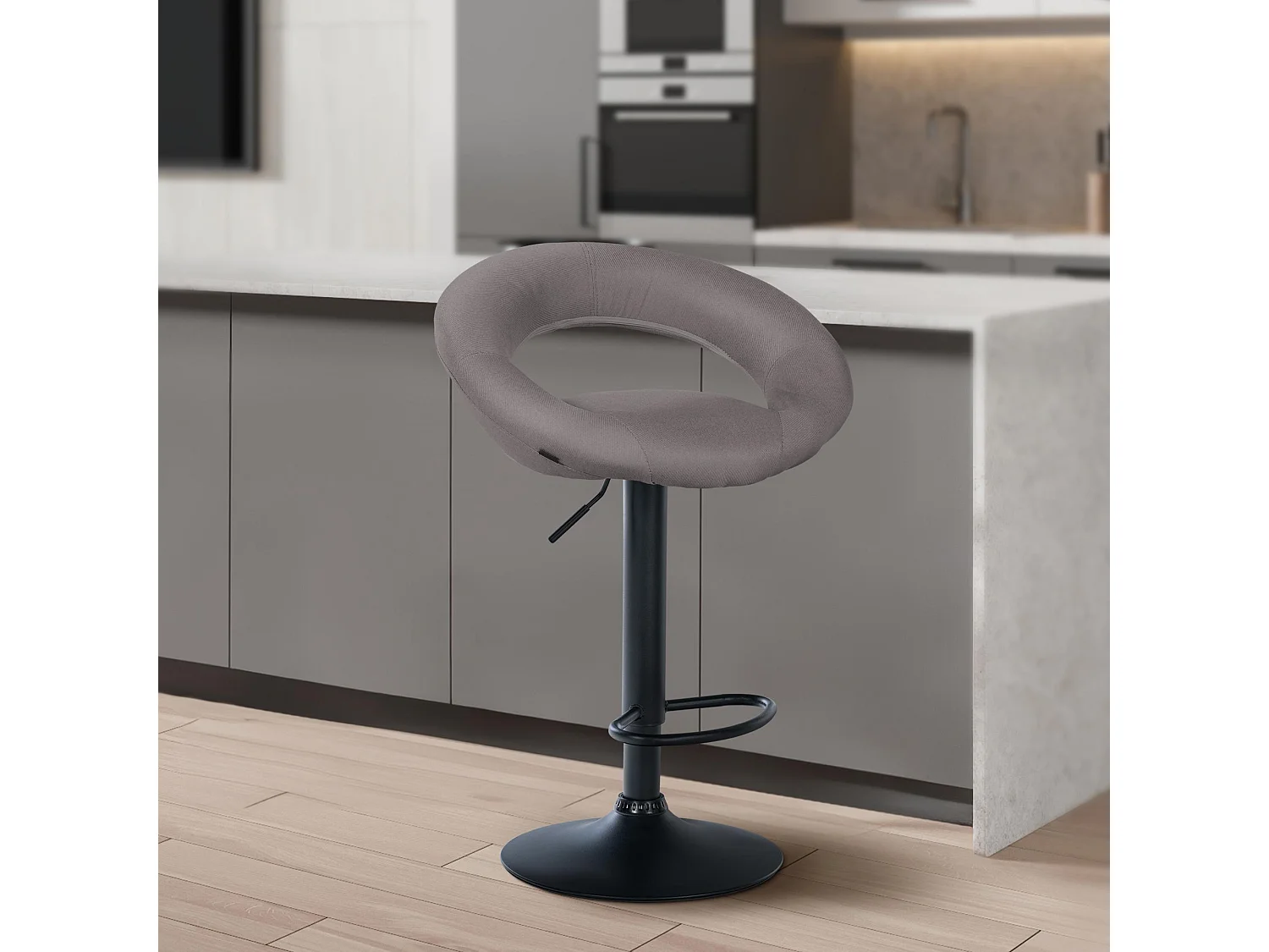 Tabouret de bar - Tissu & Noir - Gris - Olinda