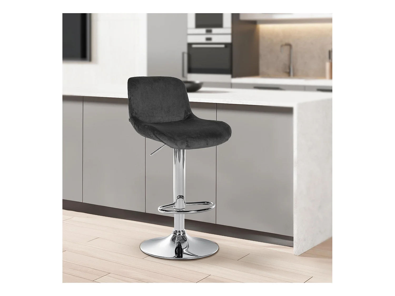 Tabouret de bar - Velours - Noir - Solon