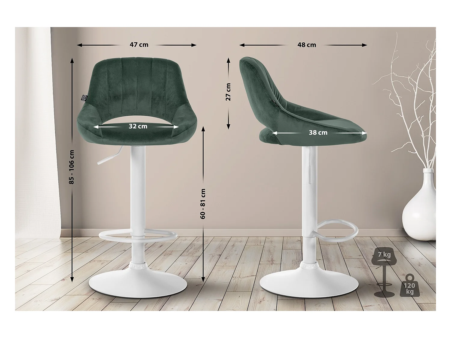 Lot de 2  Tabouret de bar - Velours - Vert - Milet
