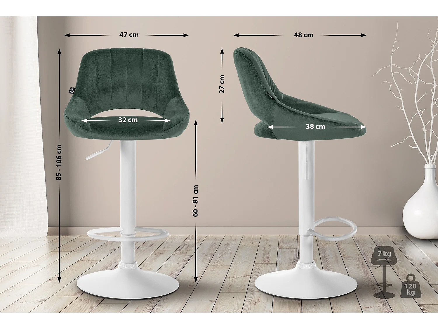 Lot de 2  Tabouret de bar - Velours - Vert - Milet