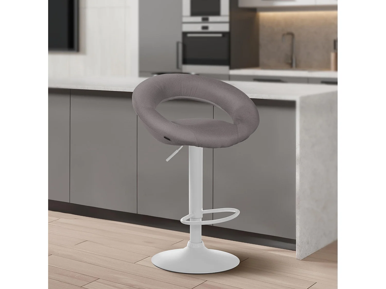 Tabouret de bar - Tissu & Blanc - Gris - Olinda