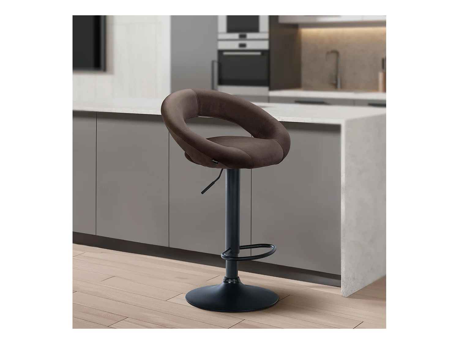 Tabouret de bar - Velours & Noir - Marron - Olinda